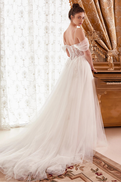 Off the shoulder lace tulle wedding dress full length by Howedding