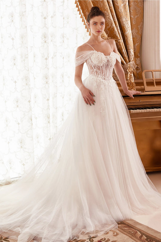 2026-54 Layered Tulle A-Line Bridal Gown with Corset Bodice Wedding Dress