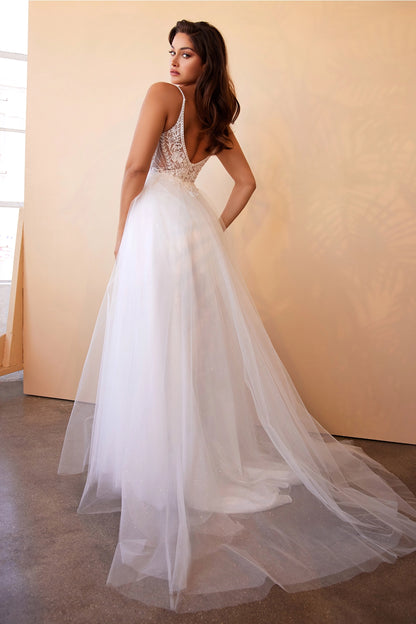 Layered tulle embellished lace wedding dress back view by Howedding
