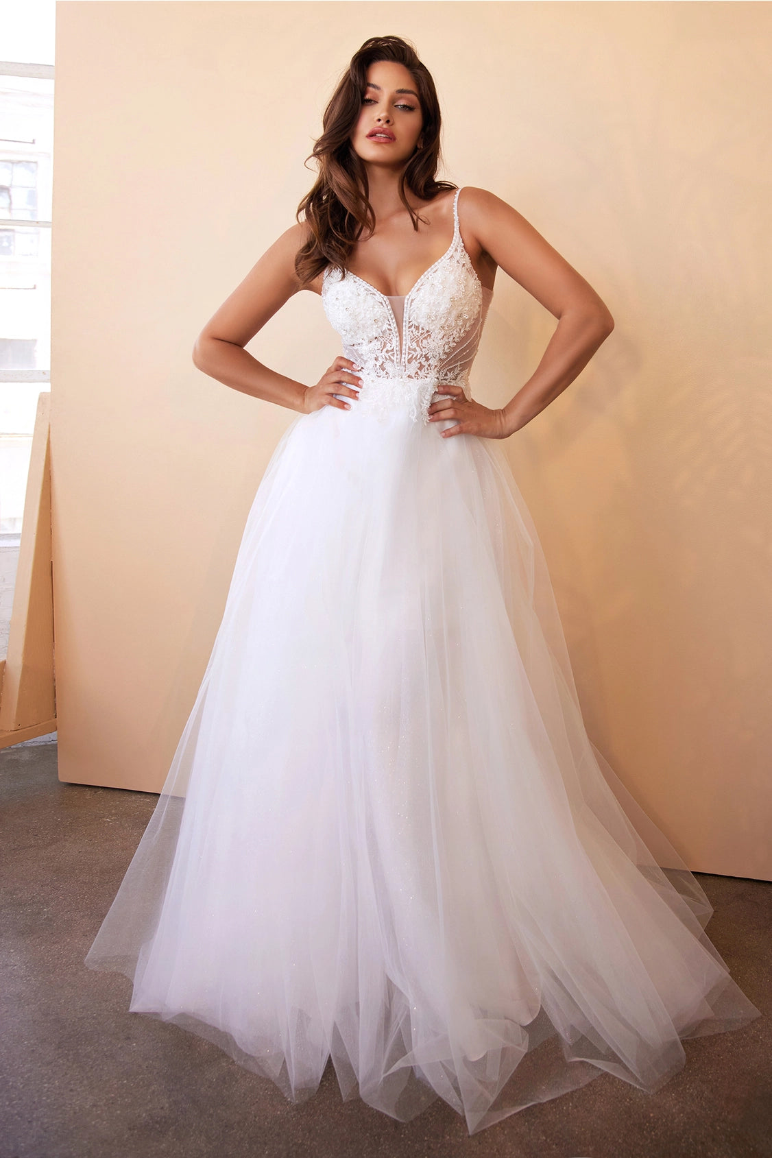 Layered tulle A-line lace wedding dress full length by Howedding