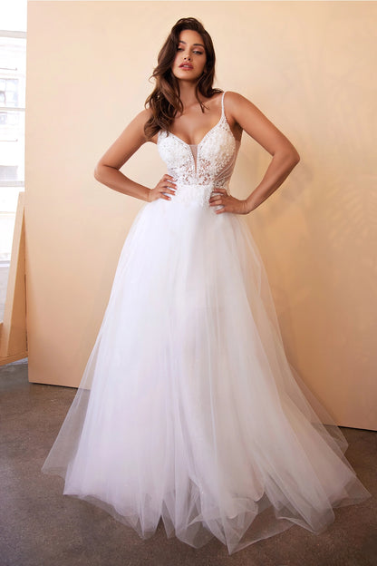 Layered tulle A-line lace wedding dress full length by Howedding