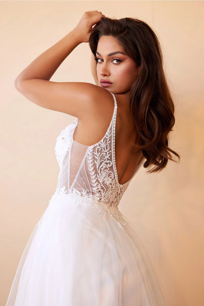 Layered tulle A-line lace wedding dress side view by Howedding