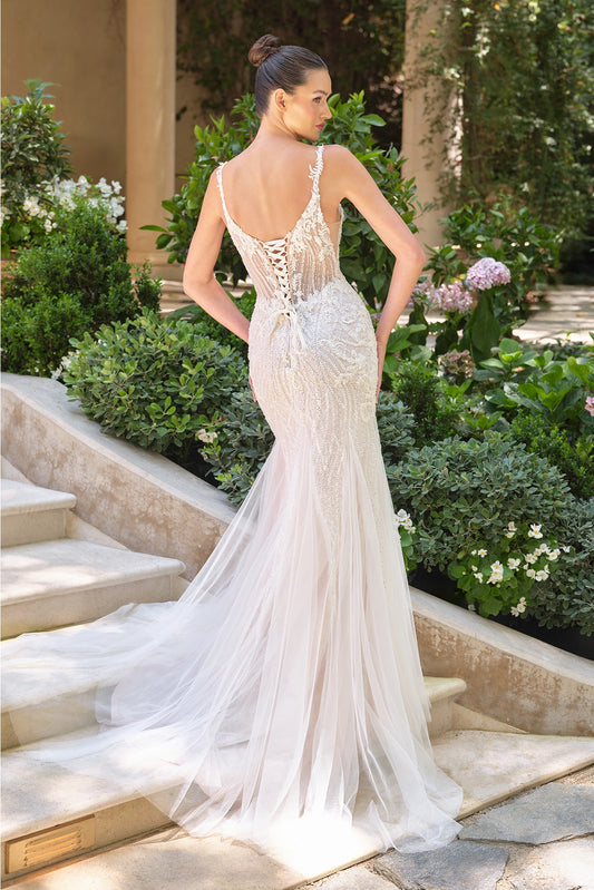 2026-07 Long Fitted Floral Applique Bridal Mermaid Wedding Dress