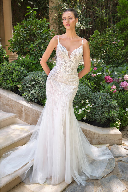 2026-07 Long Fitted Floral Applique Bridal Mermaid Wedding Dress