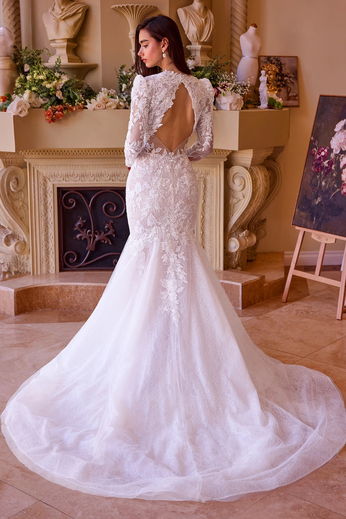2026-16 Long Sleeve Lace Mermaid Wedding Dress