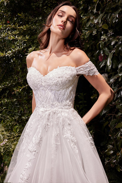  Off the shoulder A-line lace and tulle wedding dress details by Howedding