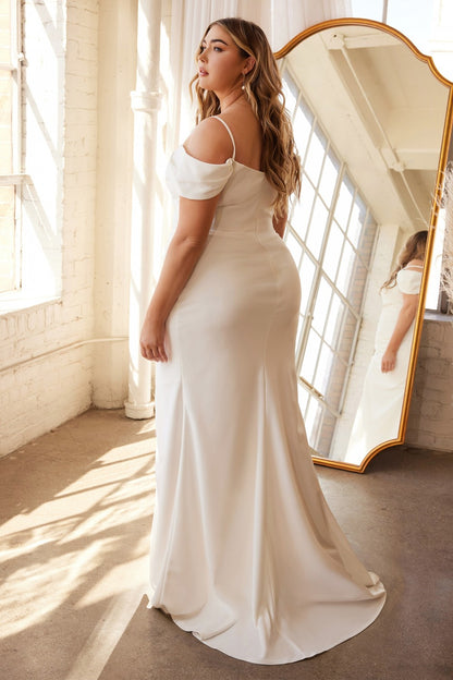 2026-93 Simple Long Plus Size Fitted Wedding Dress