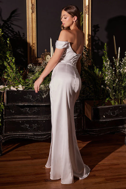 2026-87 Satin Off the Shoulder Corset Wedding Dress