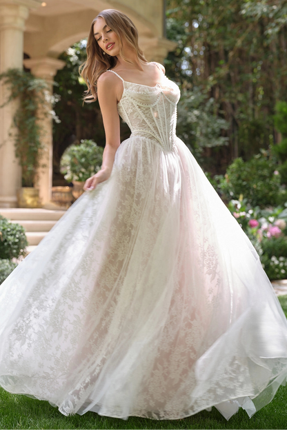 Scoop neckline corset A-line wedding dress full length by Howedding