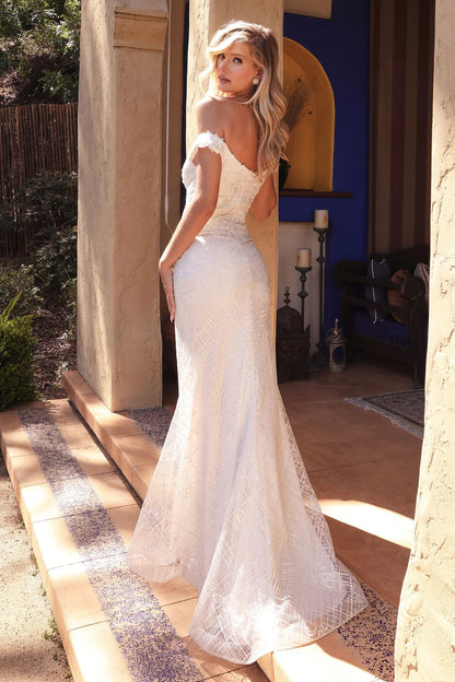 2026-04  Off the Shoulder  Lace Applique Mermaid Wedding Dress
