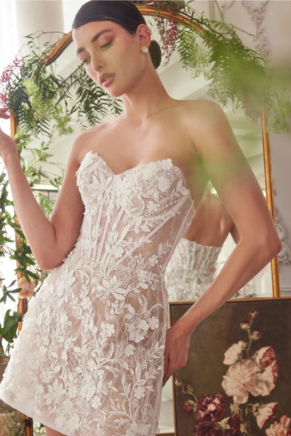2026-06 Short Bridal Floral Applique Wedding Dress