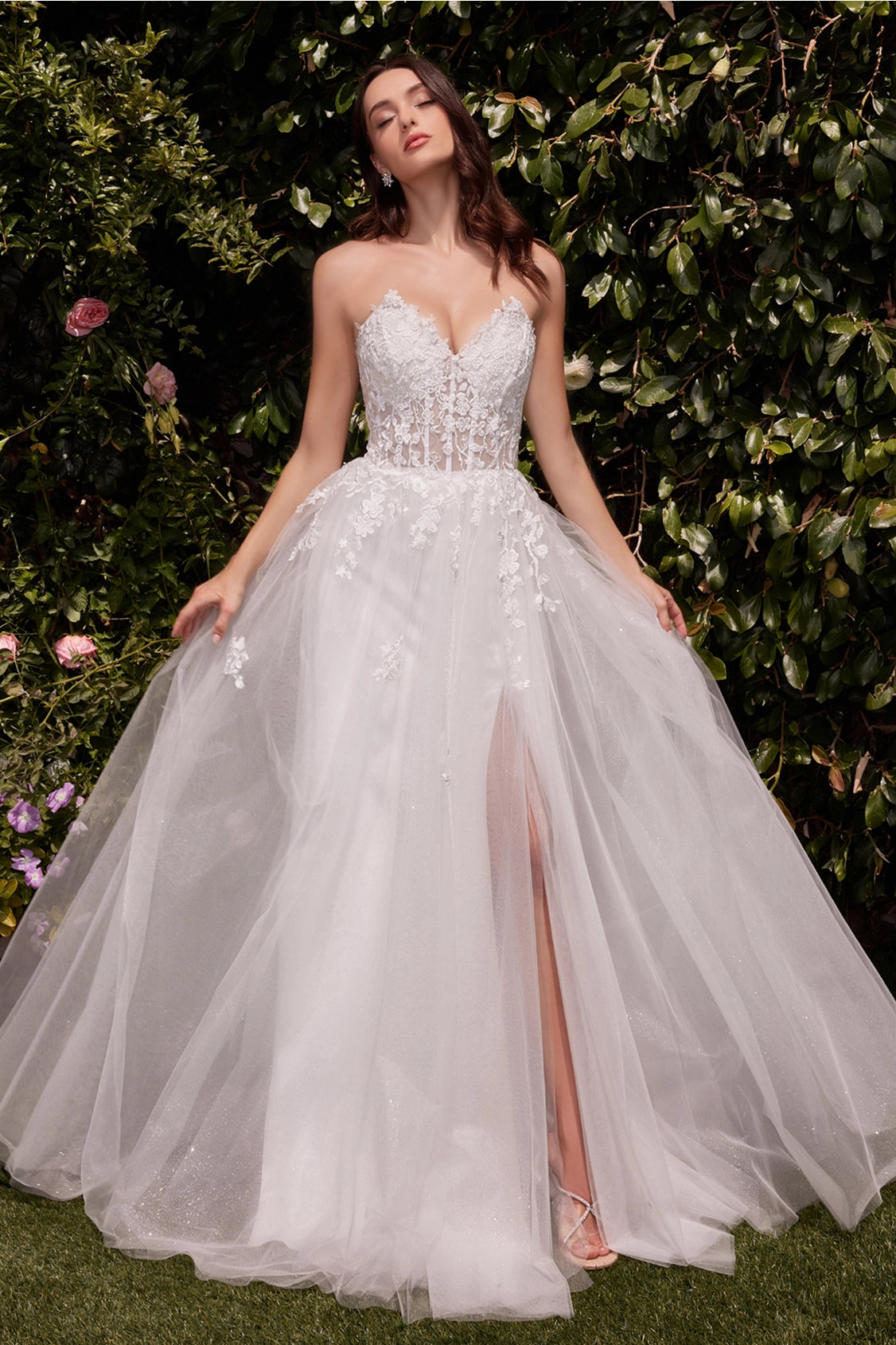 2026-52 Strapless A-Line Lace & Tulle Wedding Dress