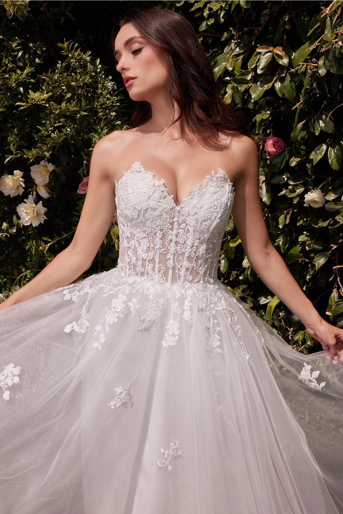 2026-52 Strapless A-Line Lace & Tulle Wedding Dress