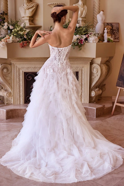 2026-28 Strapless Drop Waist Cascading Wedding Dress