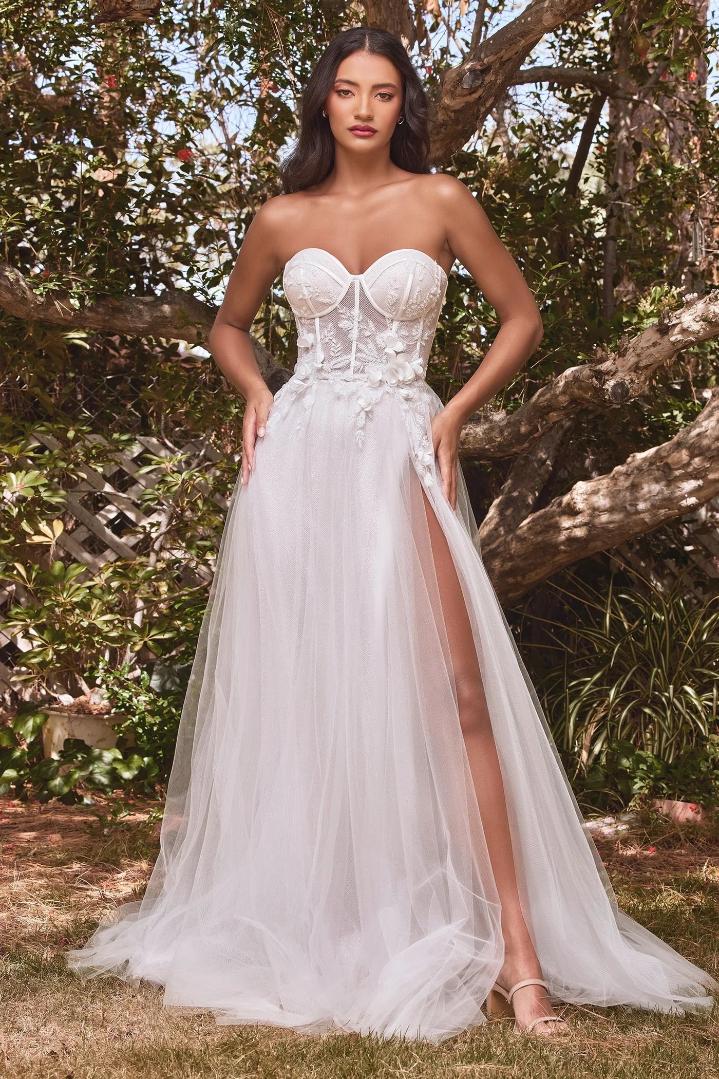 2026-03 Strapless Floral Ball Gown with Puff Sleeves Wedding Dress