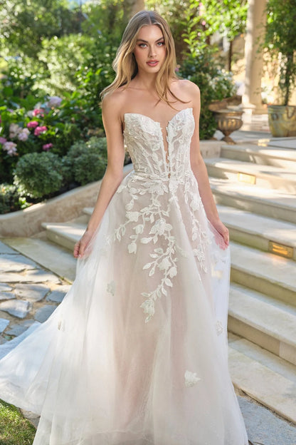 2026-27Strapless Illusion Plunge Neckline A Line Wedding Dress
