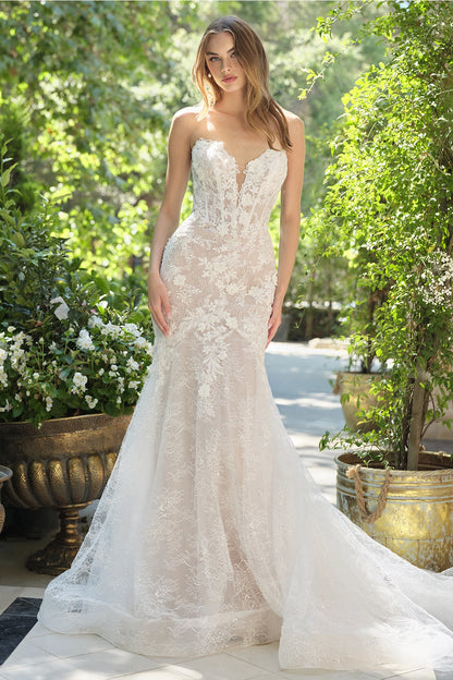 2026-48 Strapless Lace Mermaid Wedding Dress