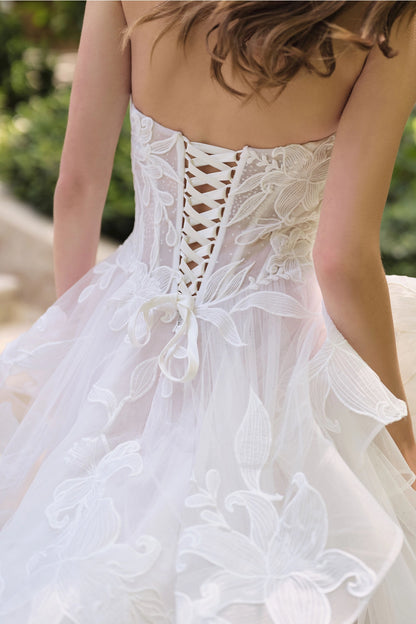 2026-64 Floral Ruffle Bridal Ball Gown Wedding Dress