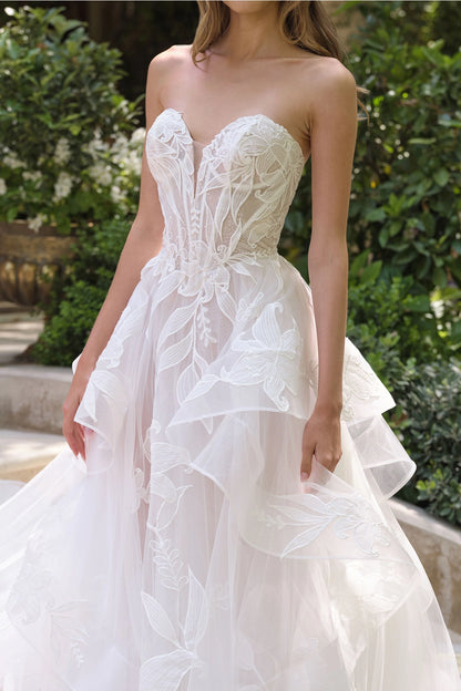 2026-64 Floral Ruffle Bridal Ball Gown Wedding Dress