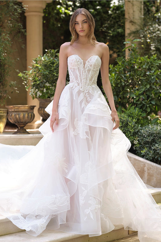 2026-64 Floral Ruffle Bridal Ball Gown Wedding Dress