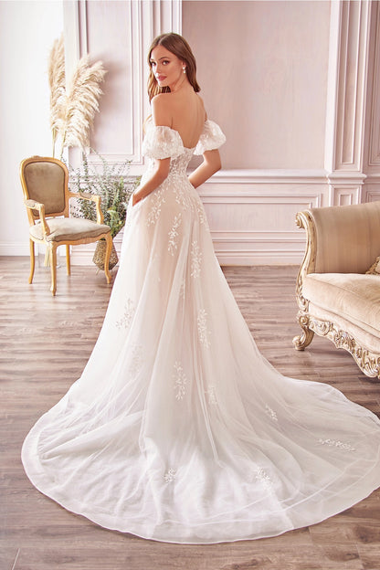2026-15 Puff Sleeves A Line Wedding Dress