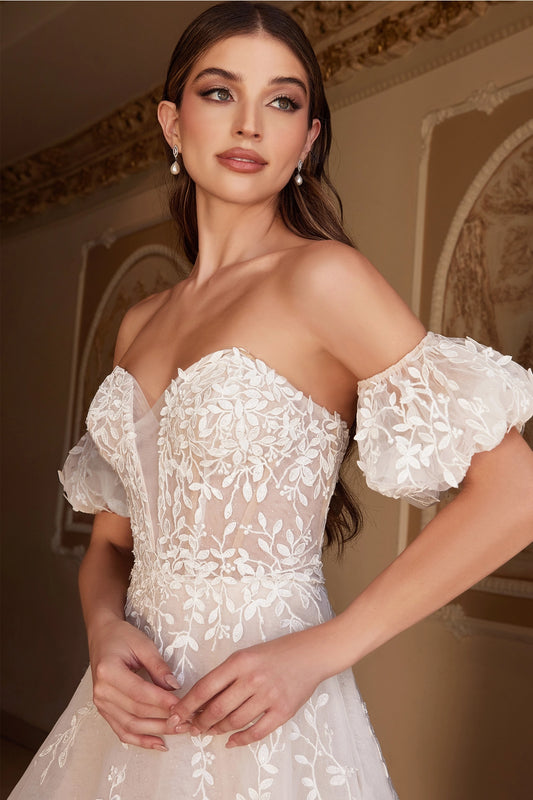 2026-15 Puff Sleeves A Line Wedding Dress