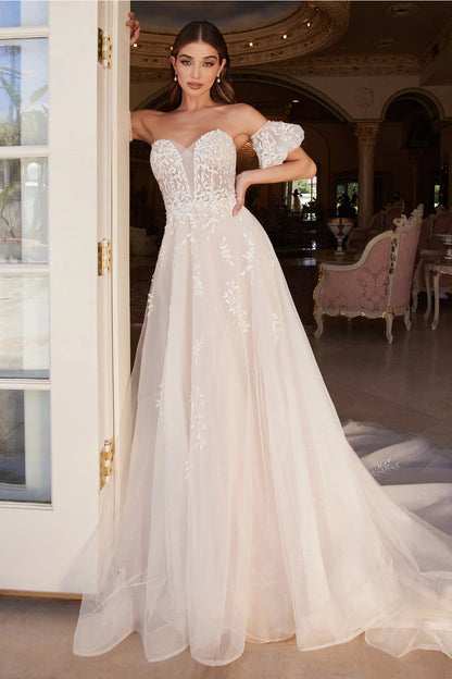 2026-15 Puff Sleeves A Line Wedding Dress