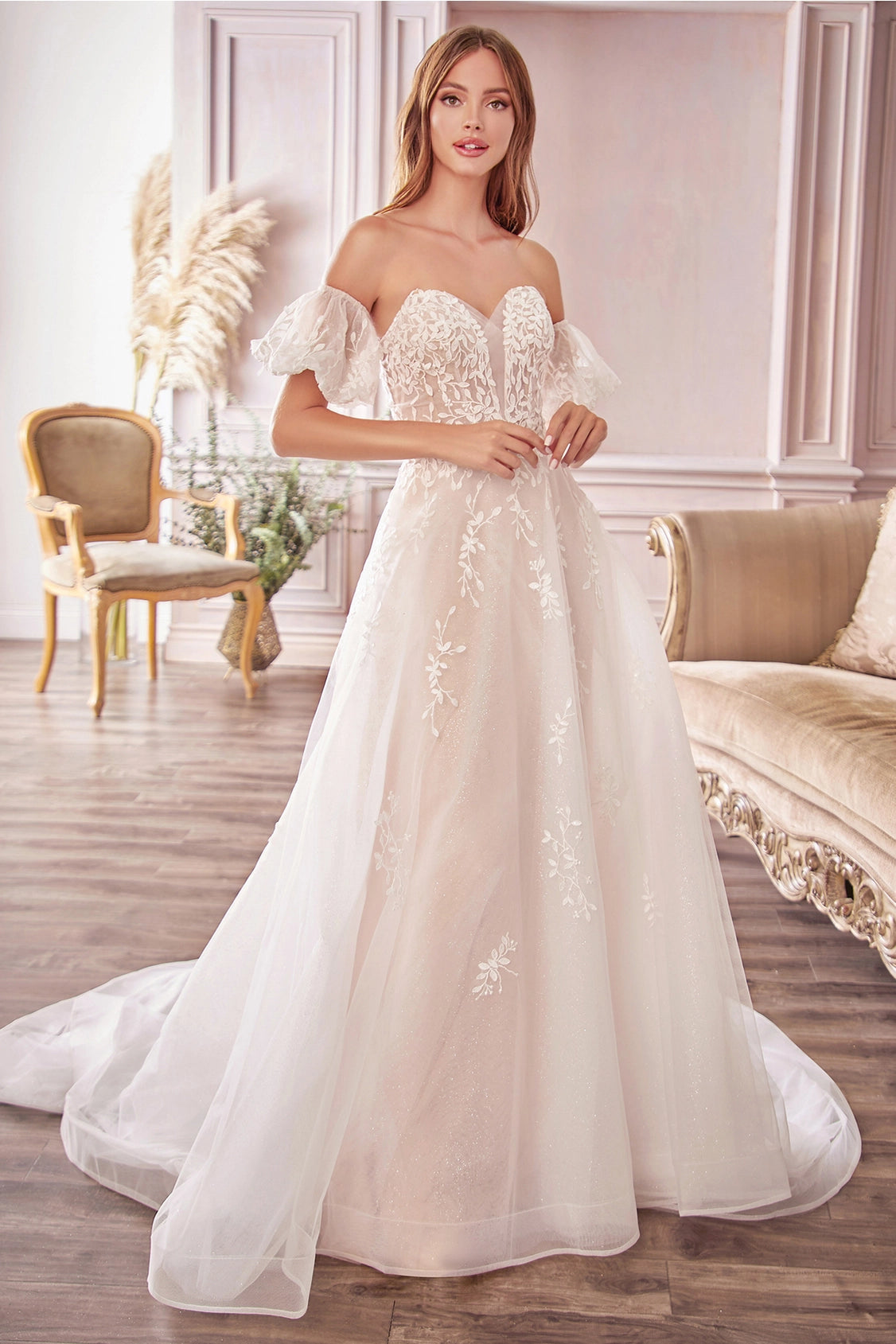 2026-15 Puff Sleeves A Line Wedding Dress