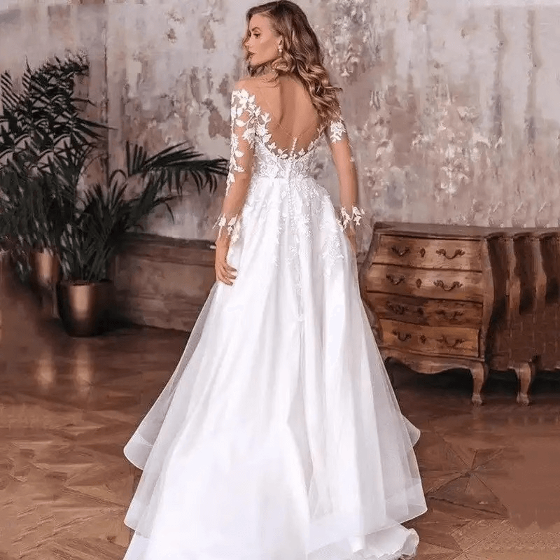 Simple elegant a line wedding dress with sleeves Howedding Simple elegant a line wedding dress with sleeves Howedding
