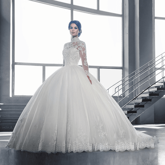 High neck wedding dress | Lace long sleeve wedding dresses