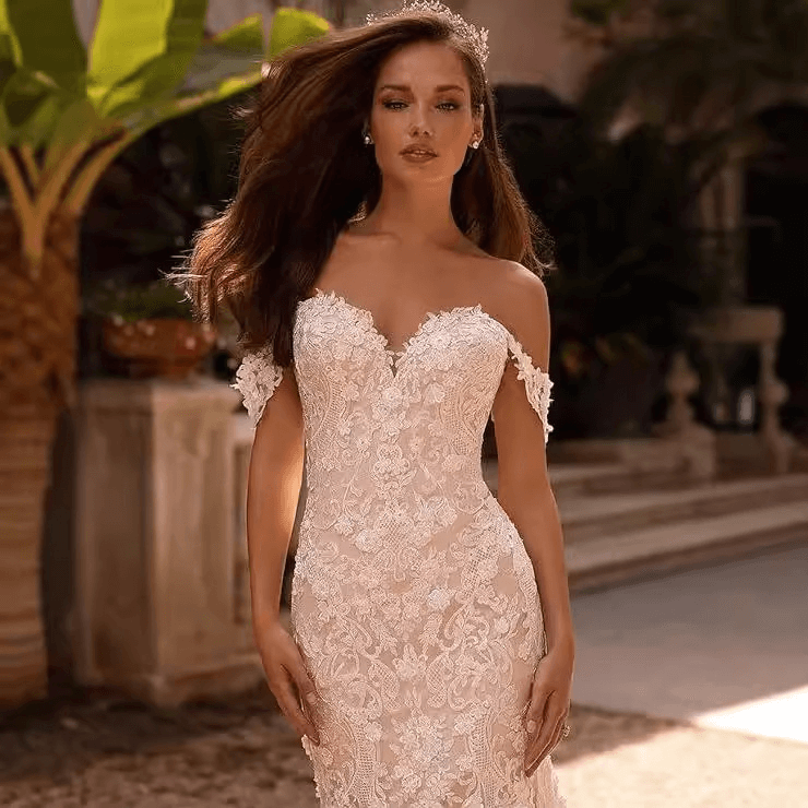 Lace mermaid wedding dress | off shoulder slim fit