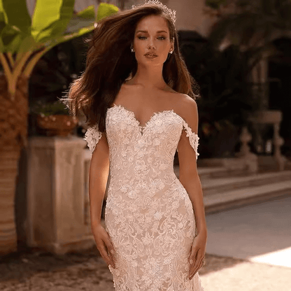 Lace mermaid wedding dress | off shoulder slim fit