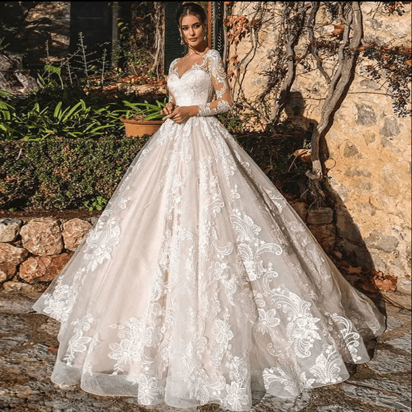 long sleeve wedding dresses | lace ball gown wedding dress