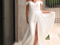2026-51 Off the Shoulder Bridal A-Line Satin Wedding Dress