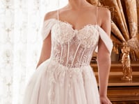 2026-54 Layered Tulle A-Line Bridal Gown with Corset Bodice Wedding Dress