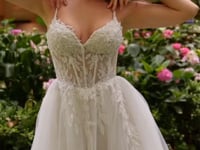 2026-69 Floral Lace Applique Spaghetti Straps Corset A Line Wedding Dress
