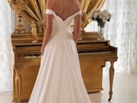 2026-99 Draped Off the Shoulder Wedding Dress with Overskirt