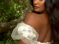 2026-03 Strapless Floral Ball Gown with Puff Sleeves Wedding Dress