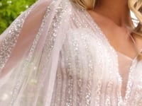 2026-19 A Line Bridal Gown Long Sequin Cape Wedding Dress