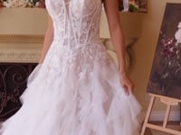 2026-28 Strapless Drop Waist Cascading Wedding Dress