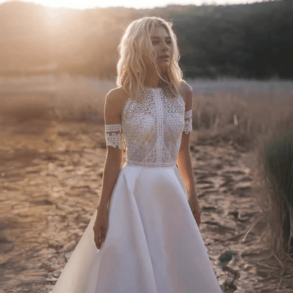 Satin lace a line wedding dress Howedding Satin lace a line wedding dress Howedding