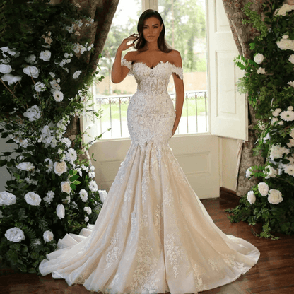 Mermaid wedding dress | Lace ivory wedding dress | Off shoulder